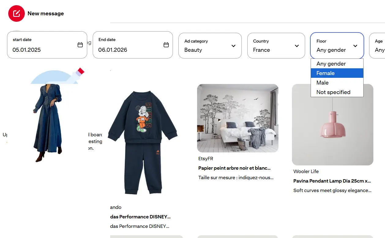 Advertising library Pinterest Ads: Filtering by gender