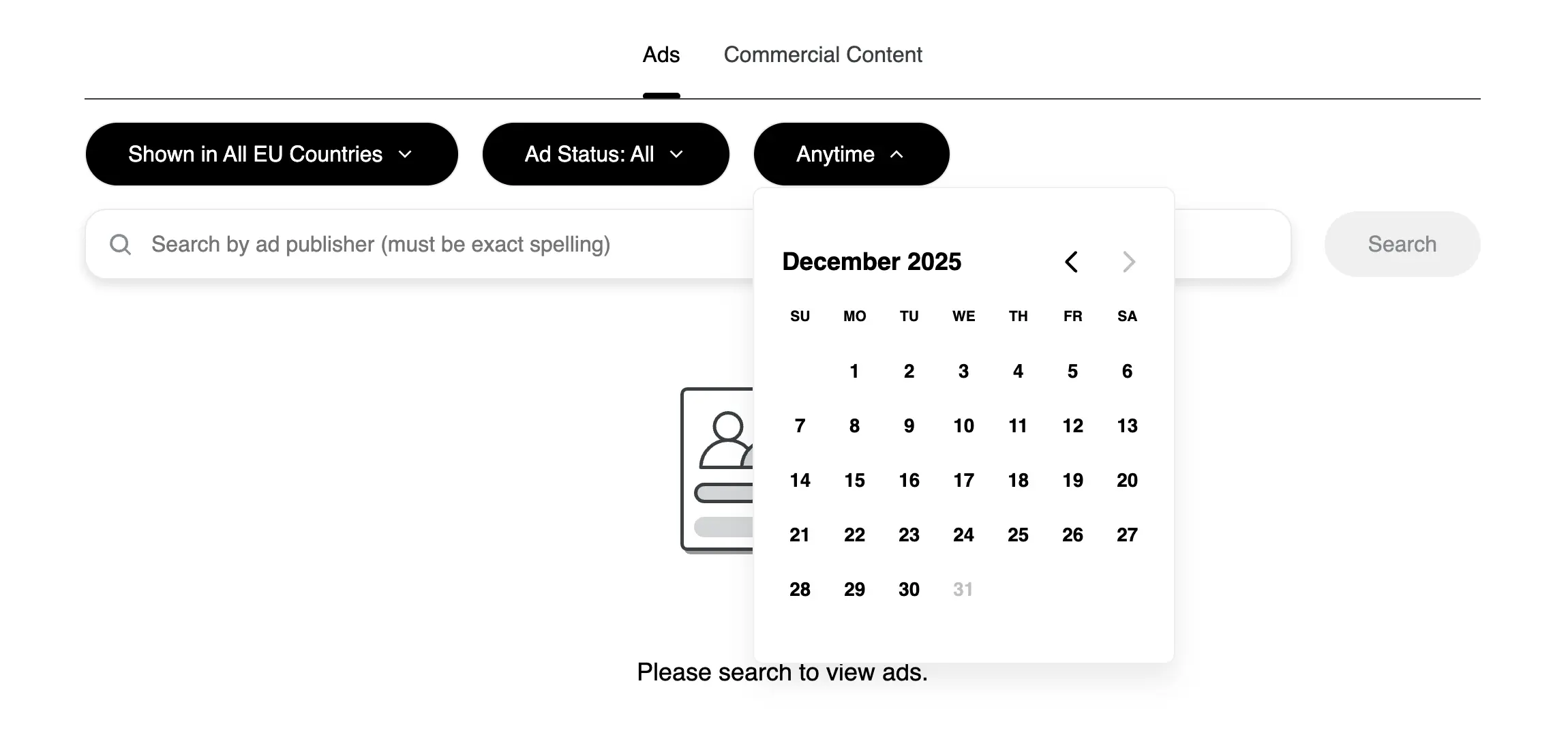 Библиотека рекламы Snapchat Ads: выбор времени показа рекламы