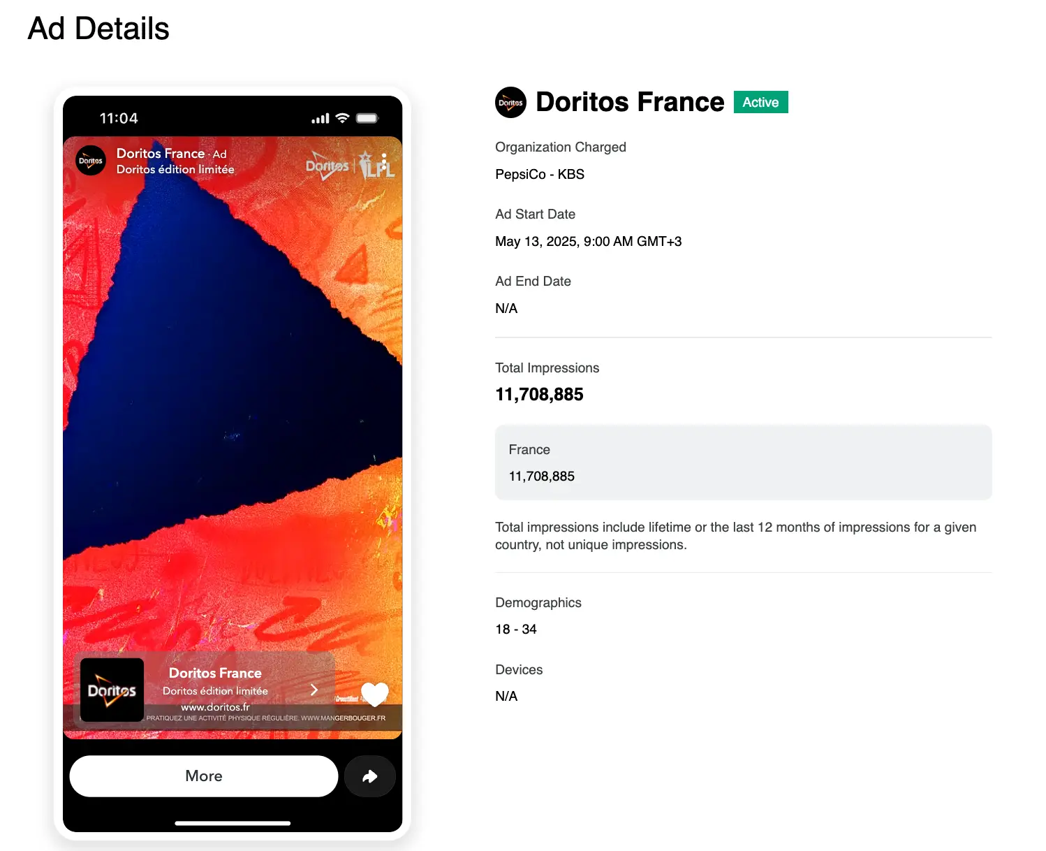 Библиотека рекламы Snap Ads Gallery: характеристики рекламной кампании