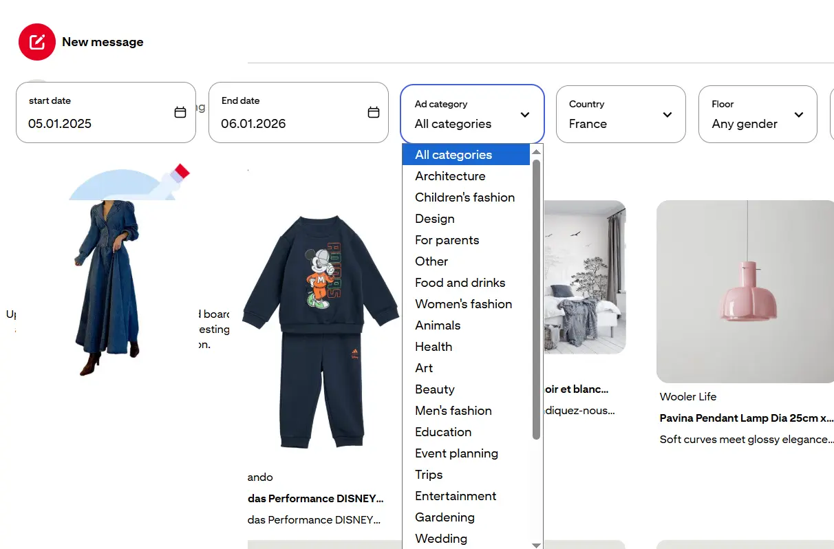 Advertising libraries: Selecting an ad category in Pinterest Ads