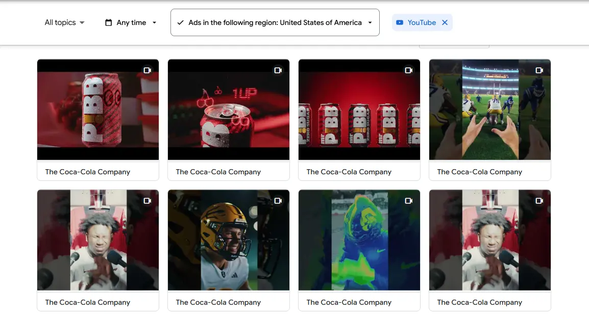 Advertising libraries: Example of YouTube Ads creatives
